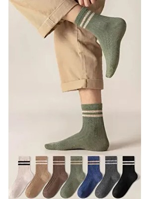7 Çift Unisex Çizgili Desenli Uzun Çorap