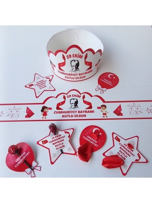 Cumhuriyet Bayramı Taç Şeker ve Balon Kartı 12LI  Set