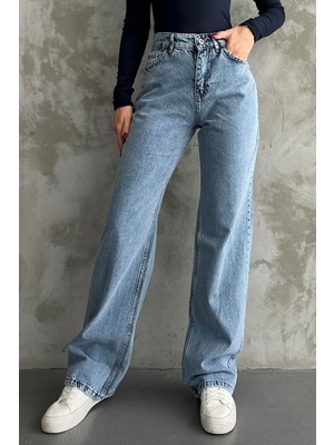 Kadın Yüksek Bel Jean Kot Palazzo Pantolon Kar Yıkama / 28