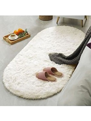 Vila Nova Home Ekru Açık Krem Oval Post Halı Yatak Odası İçin Modern Peluş Yumuşak Kaymaz Taban Özellikli