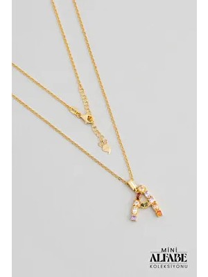 Mini A Harfi Günışığı Renkli 18 Ayar Sarı Altın Kaplama 45 cm Gümüş Kolye