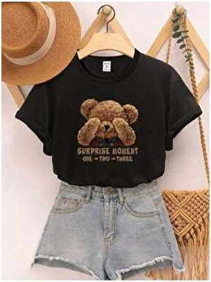 Stıl-X Ayıcık Baskılı Bisiklet Yaka %100 Pamuklu Çocuk Tshırt