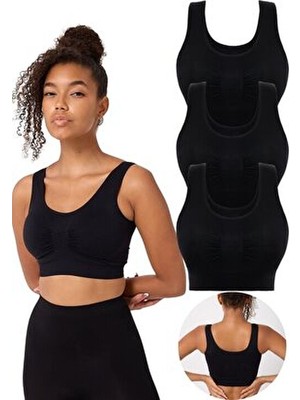 3'lü Kadın Dikişsiz Kalın Askılı Esnek Pedli Büstiyer