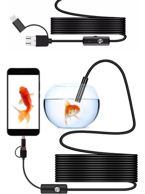 3-In-1 Endoskop Kamera, USB ve Android, Type-C Bağlantılı, 6 LED Işıklı, Sert Kablo,su Geçirmez,yılan Kamera, Borescope
