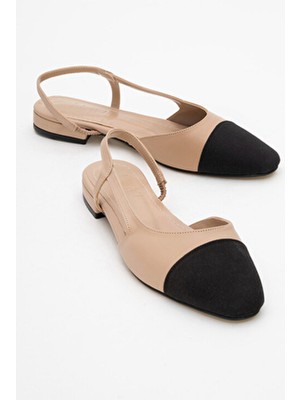 Luvi Shoes Lujo Bej Cilt Kadın Arkası Açık Düz Babet Ayakkabı