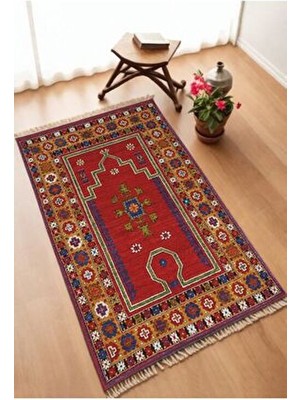 Dekoratif Dijital Baskılı Siyah Kaymaz Taban Seccade Namazlık 75X120