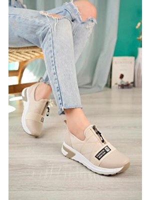Kadın Şerit Lastik Detaylı Günlük Ayakkabı Nude Cilt