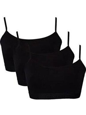 Genç Kız Siyah Ip Askılı Yarım Atlet Siyah 3'lü Paket Alıştırma Sütyeni Fua Shop