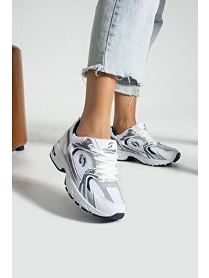 Infinite8 Unisex Ortopedik Triko Yürüyüş Spor Ayakkabısı Beyaz-Lacivert Kaydırmaz Taban ile Konforlu Günlük Kullanım