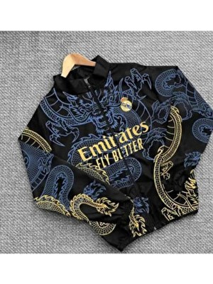 Unisex Lacivert Tasarım Baskılı Yağmurluk & Rüzgarlık