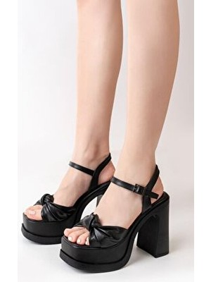 Asmi Shoes Kadın Fiyonk Bantlı (12cm) Platformlu Topuklu Ayakkabı  siyah