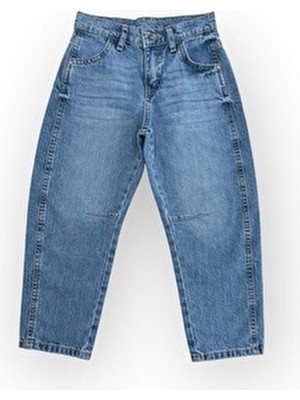 Erkek Çocuk Baggy Kot Pantolon Gri Renkli Düz Desenli Orta Kalınlıkta Dokuma Kumaş