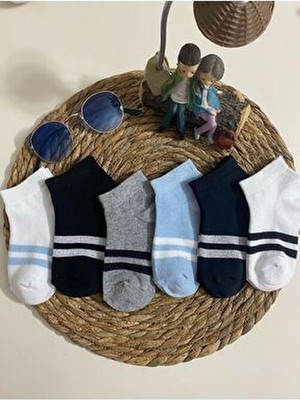 Hobins Sportswear & Company Çizgili Desenli Erkek Çocuk Patik Çorap %100 Pamuk 6 Çift Çok Renkli Kolej Çorabı