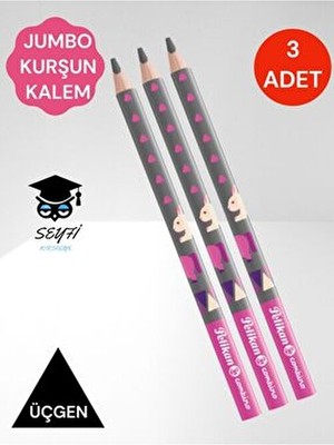 Seyfi Kırtasiye Pelikan Jumbo Üçgen Kurşun Kalem 3 Adet Pembe Renkli Hayvan Desenli Başlangıç Kalemi B Derece
