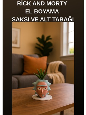 Rick And Morty El Boyama Lüks Saksı ve Alt Tabağı