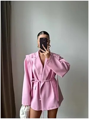 Kadın Yeni Sezon Tasarım Bağlamalı Oversize Ceket