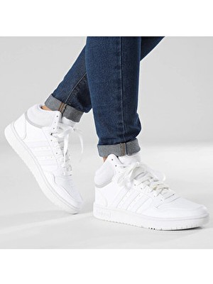 adidas Hoops Mid 3.0 K Genç Beyaz Ayakkabı Normal Bilekli Tekstil Dış Materyal ile Şık Tasarım