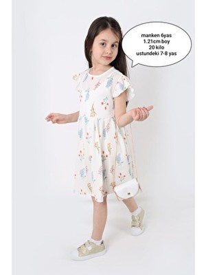 Aden Kids Kız Çocuk Kuçük Çiçek Desenli Krep Kumaş Elbise Çanta Hediyeli - 2-8 Yaş, Günlük Ve Bayramlık