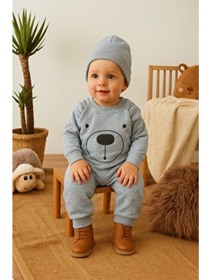 Gülen Yüz Suratlı Şapkalı Çocuk Bebek Tulum