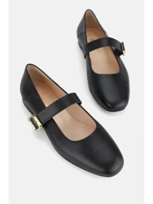 Kadın Siyah Hakiki Deri 34-35-41-42 Numara Bantlı Babet