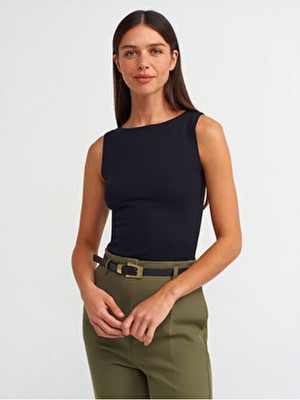 Dilvin Kayık Yaka Kolsuz Top Kadın Siyah Günlük Kullanım İçin Şık Tasarım