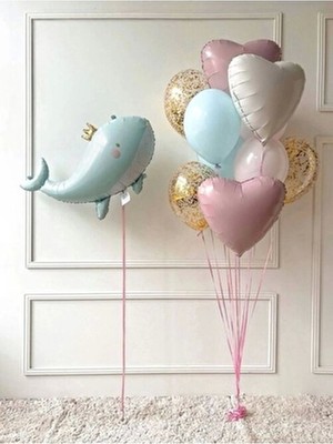 Sevimli Yeşil Balina Konsept Balina Balon Set Balina Balon Whale Balloon Doğum Günü Balon Buketi