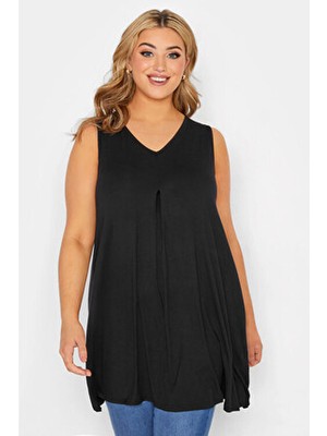 Stil Diva Kadın Büyük Beden Kolsuz V Yaka Basic Bluz 191309 Eteği Bollaşan Tasarım