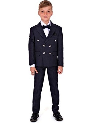 Mnk Baby & Kids Lacivert Kruvaze Italyan Kesim Montero Erkek Çocuk Takım Elbise MNK5689 Ceket Yaka