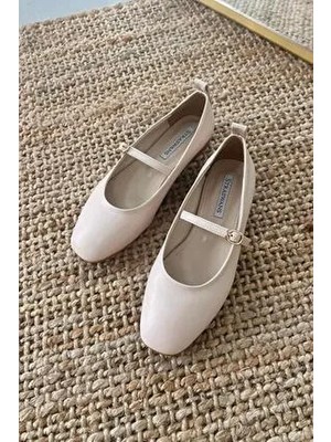 Straswans Smolder Kadın Bej Kemer Detaylı Suni Deri Babet Düz Taban Günlük Kullanım İçin