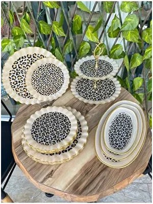 Gürcü Glass Leopar Desenli Fırfırlı 17 Prç Çay Seti 6 Kişilik Cam ile Şıklığı Yakalayın
