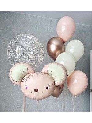 Parti Station Sevimli Fare Konsept Pembe Balon Set Doğum Günü Kutlaması İçin Mouse Balloon Buketi