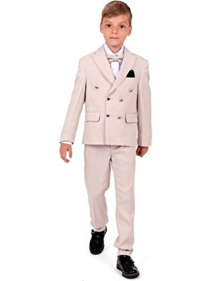 Mnk Baby & Kids Montero Erkek Çocuk Takım Elbise Bej Renk Ceket Yaka Düz Desenli MNK5689