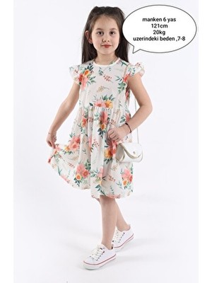 Aden Kids Çiçek Desenli Kız Çocuk Elbisesi Günlük Stil Eteği Fırfırlı Yaz Sezonu