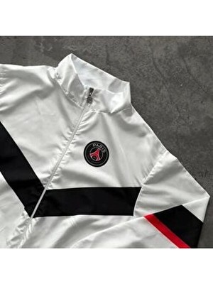 Unisex Çocuk Beyaz Dijital Baskılı Ince %100 Su Geçirmez Fermuarlı Yağmurluk Ceket