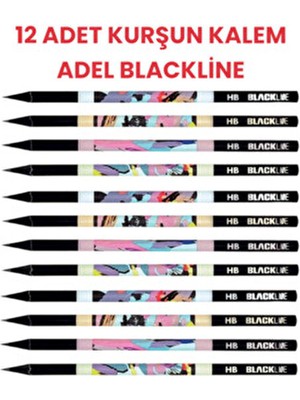 Seyfi Kırtasiye Adel Blackline 12 Adet Kurşun Kalem Renkli ve Desenli Ölçülü