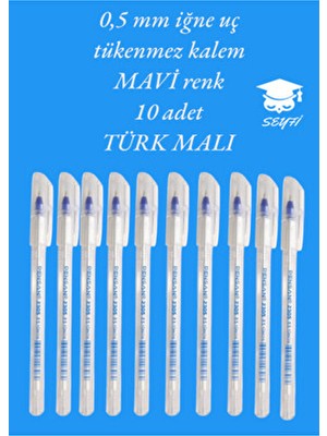 0.5 mm Iğne Uç  Tükenmez Kalem Mavi Renk 10 Adet Yeni Seri Yeni Üretim Türk Malı Pensan 2305 Mavi