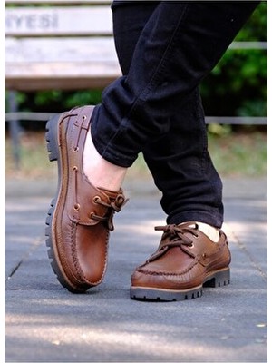 Dexter Tarzı Hakiki Deri Ortopedik Günlük Ayakkabı Kahverengi Kauçuk Taban Erkekler İçin