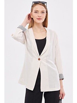Armonika Kadın Ekru Ceket ARM-22K001122 Uzun Kol Dokuma Düz Desenli Günlük Kullanım İçin