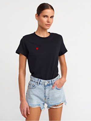 30584 Bisiklet Yaka Pamuklu T-Shirt-Siyah