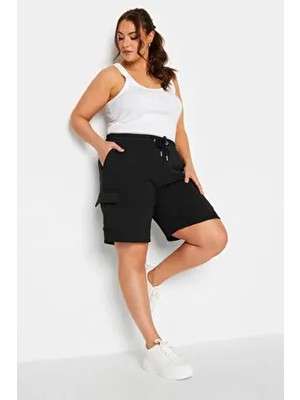 Stil Diva Kadın Cepli Büzgülü Bol Kesim Kargo Jogger Şort 144873 Düz Desen Rahat Yazlık