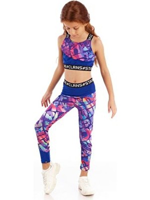 Colorinas Stay Active Kız Çocuk Spor Tayt Uzun Slim Fit Desenli Renkli Tasarım