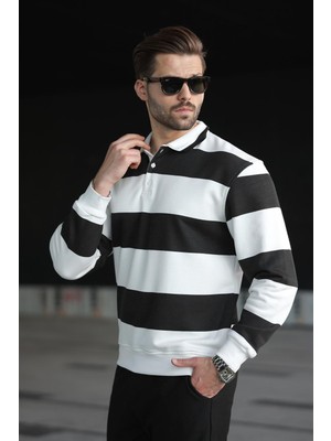 Siyah Çizgili Polo Yaka Erkek Kazak E7173