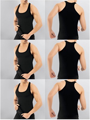 6 Lı Paket Erkek Siyah Ter Emen Rambo Atlet