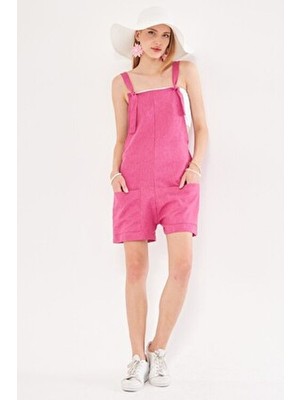 Kadın Eflatun Askıları Bağlama Detaylı Cepli Mini Tulum ARM-24Y001077