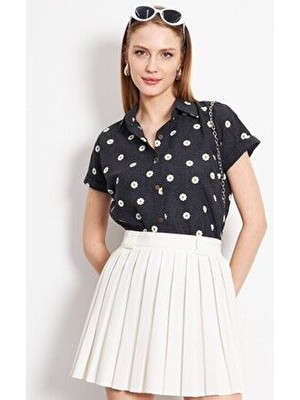 Kadın Antrasit Desenli Kısa Kol Gömlek ARM-22Y001052