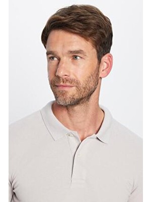 Erkek Slim Fit Dar Kesim Pamuklu Yumuşak Doku Nefes Alan Kumaş Kıvrılmaz Yaka Gri Polo Yaka Tişört
