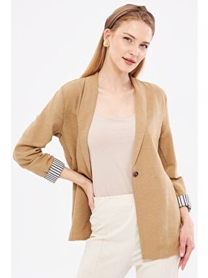 Kadın Koyu Vizon Kol Içi Çizgili Tek Düğmeli Ceket ARM-22K001122