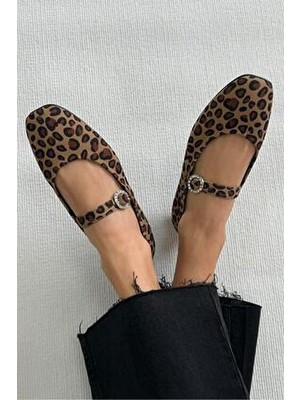 Straswans Berny Kadın Leopar Desenli Babet Suni Deri Tabanlı Günlük Kullanım İçin Rahat Ayakkabı