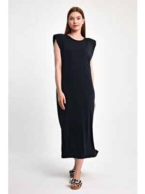 Dragonfly Moda Omzu Vatkalı T-Shirt Elbise Kadın Klasik Stil Basic Silüet Günlük Kullanım İçin