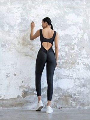 Siyah Arkası Büzgülü ( Scrunch Butt ) Spor Tayt Tulum